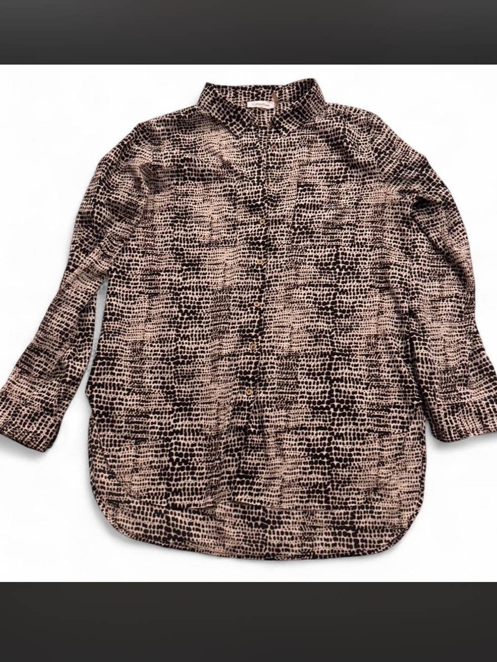 Calvin Klein Women's Button-Up Blouse in Black and Cream Animal Print